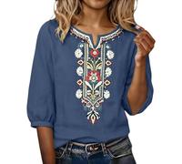 Top casual in misto cotone lino, vestibilità comoda con maniche a tre quarti, perfetta per l'estate, tempo libero e momenti di relax nella vita di tutti i giorni e uscite leggere(Dark Blue, XXL)