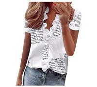 Top Casual T-Shirt Solid Summer Short Camicetta da Donna con Stampa Elegante con Scollo a V con Volant e Maniche Corte Camicie E Bluse Chiffon Camice Collo Coreana