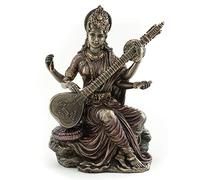 Top collezione piccolo 14,6 cm Beautiful Saraswati Hindu dea della conoscenza e saggezza reale Premium in bronzo statuetta