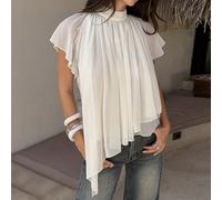 Top con colletto a scialle e orlo asimmetrico color albicocca, elegante e romantico per un appuntamento da dea L,M,S,XL,XS,XXSColore unicoChiffon