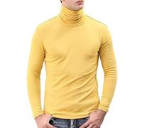 Top con collo a lupetto per gli uomini camicie a collo alto a maniche lunghe magliette termiche slim fit pullover di base top tinta unita tees, Giallo Mock Neck Top Per Uomo, L