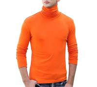 Top con collo a lupetto per gli uomini camicie a collo alto a maniche lunghe magliette termiche slim fit pullover di base top tinta unita tees, Top da uomo con collo a lupetto arancione, L