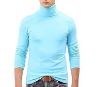 Top con collo a lupetto per gli uomini camicie a collo alto a maniche lunghe magliette termiche slim fit pullover di base top tinta unita tees, Sky Blue Lupetto Collo Top Per Uomo, L