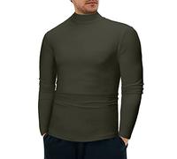 Top con collo a lupetto per gli uomini maglione a collo alto casual autunno inverno camicia tinta unita camicie a maniche lunghe slim fit maglietta intima, Z02-army Green Mock Neck Top per Uomo, L