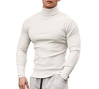 Top con Collo a Lupetto per Gli Uomini T-Shirt a Costine Magliette Casual Dolcevita Pullover Top Maglioni Maglietta a Maniche Lunghe Camicia Slim Fit, Bianco Mock Neck Top per Uomo, 3XL