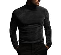 Top con collo a lupetto per uomo camicie di lusso in velluto a maniche lunghe slim fit pullover top caldo hipster matrimonio danza partito camicie, Top nero collo finto per gli uomini, L