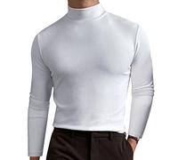 Top con collo alto per gli uomini dolcevita camicie a maniche corte casual tinta unita basic pullover t-shirt slim fit intimo, Z12-white Mock Neck Top per Uomo, XL
