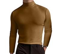 Top con collo alto per gli uomini dolcevita camicie a maniche corte casual tinta unita basic pullover t-shirt slim fit intimo, Z12-brown Mock Neck Top per Uomo, XL