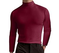 Top con collo alto per gli uomini dolcevita camicie a maniche corte casual tinta unita basic pullover t-shirt slim fit intimo, Z12-wine Mock Neck Top per Uomo, L
