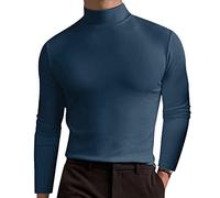 Top con collo alto per gli uomini dolcevita camicie a maniche corte casual tinta unita basic pullover t-shirt slim fit intimo, Z12-navy Mock Neck Top per Uomo, M