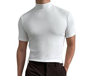 Top con Collo Alto per Uomo Estivo a Girocollo Manica Corta Camicie a Collo Alto Basiche e Sottili Magliette da Sotto Camicie a Girocollo, L