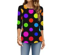 Top con maniche a 3/4 da donna | Camicia a maniche a tre quarti con stampa a pois | Camicette larghe autunnali alla moda da indossare tutti i giorni, Colorato, 5XL
