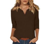 Top con maniche a 3/4 da donna, estivo, con scollo a V, tinta unita, casual, carino, a tre quarti, camicette eleganti, 1c-caffè, 3XL