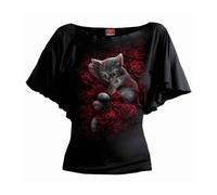 Top con manico in pipistrello e stampa per gatti e rose ""Bed Of Roses"" di S...