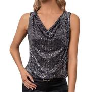 Top con paillettes da donna, senza maniche, con scollo a V, da sera, per feste, camicetta brillante senza maniche, da discoteca, costume da carnevale, per feste, da rave, slim fit, da sera, cocktail