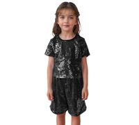 Top con Paillettes per Bambini - Top a Maniche Corte con Paillettes Glam Party per Ragazze T-Shirt Scintillante per Danza ed Eventi con vestibilità Elegante (Black 10-14 Years)