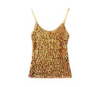 Top con Paillettes Smanicato da Donna Canotte Gilet Estive Scintilla Glitter Vest Tops Oro Taglia Unica