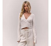 Top con scollo a V zigrinato, con laccio di chiusura sulla parte superiore, adatto per una serata casual in casa d'inverno, in stile country cottage, elegante per la primavera e l'estate quotidiana, c