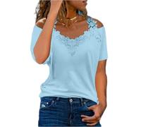 Top con Spalle Scoperte da Donna Magliette estive con Scollo a V Tagliate Camicette a Maniche Corte in Pizzo Eleganti Camicia estive Camicette con Pannello Sexy Magliette Casual Larghe e Solide