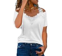Top con Spalle Scoperte da Donna Magliette estive con Scollo a V Tagliate Camicette a Maniche Corte in Pizzo Eleganti Camicia estive Camicette con Pannello Sexy Magliette Casual Larghe e Solide