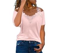 Top con Spalle Scoperte da Donna Magliette estive con Scollo a V Tagliate Camicette a Maniche Corte in Pizzo Eleganti Camicia estive Camicette con Pannello Sexy Magliette Casual Larghe e Solide