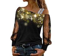 Top con spalle scoperte per le donne nel Regno Unito, top scintillante da donna, camicie casual per uscire, elegante top con spalle scoperte con glitter a maniche lunghe, camicette alla moda versatile