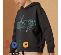 Top con stampa grafica e teschio lucido che fa il gesto "sei sette" per ragazzi e ragazze, autunno/inverno, oversize curvo, spalle scese, stile preppy, morbido e comodo, scollo rotondo sportivo, carin