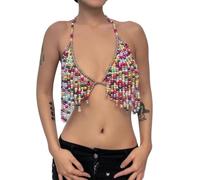 Top copricostume regolabile fatto a mano con perline bikini con catena per il corpo in acrilico amichevole per le donne Vacanza Beachwear leggero traspirante top, Misura unica, come descritto, come