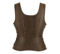 Top corsetto senza maniche marrone da donna, scollo quadrato e lacci | Top in tessuto di flanella di cotone con spalline larghe, scollo quadrato basso e allacciatura laterale visibile lungo la