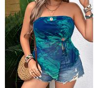 Top corto a fascia con orlo fendente e fantasia Tintura a nodi, per donna taglia comoda, ottimo per le vacanze, adatto per l'estate 0XL,1XL,2XL,3XL,4XL,5XLTie Dye,stampa dappertuttoTessuto in maglia
