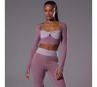 Top corto a maniche lunghe con dettaglio a nodo frontale a contrasto, adatto per allenamento, palestra, sport, pilates, fitness e uso casual quotidiano, motivo ibisco L,M,S,XL,XSColore unicoTessuto