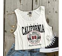 Top corto ampio con scollo a U da donna, con stampa grafica Los Angeles, adatto per l'estate L,M,S,XL,XS,XXL,XXS,XXXL,XXXXLColore unicoTessuto in maglia