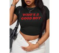 Top corto "Chi è il bravo ragazzo?" | Top corto divertente | Top corto in stile Y2K | Maglietta bambino | Top corto carino per taglie forti 0XL,1XL,2XL,3XL,4XL,5XLTessuto