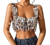 Top corto con paillettes Y2K Top corto da donna scintillante per rave da