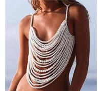 Top corto con scialle, sexy, con catena di perle, reggiseno bikini, catena for pancia, unico multistrato, imitazione perla, top bralette, catena for il corpo for la festa
