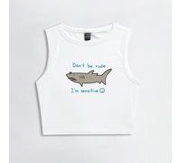 Top corto con slogan di artista e grafica dello squalo "Non essere maleducato, sono sensibile", da donna in 95% cotone, senza maniche, adatto per estate, vacanza, spiaggia, uscite, festival, stile Ibi