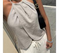 Top corto con spalline a spaghetti senza schienale e taglio a giorno, con dettagli di design con laccio, adatto per festival musicali, San Valentino, matrimoni, casual, spiaggia, vita aderente per don