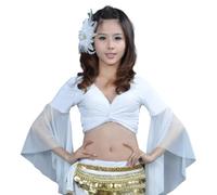 Top corto da danza con maniche svasate da donna, top avvolgente classica scollo V maniche 3/4 in tulle, camicia lacci per danza del ventre tribale, camicetta con nappe for annodare per abbigliamento