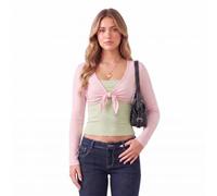 Top corto da donna a maniche lunghe con allacciatura frontale e scollo a V | Scollo a V profondo, vestibilità aderente, adatta per il tempo libero quotidiano, lavoro, shopping, appuntamenti, feste