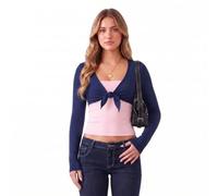 Top corto da donna a maniche lunghe con allacciatura frontale e scollo a V | Scollo a V profondo, vestibilità aderente, adatta per il tempo libero quotidiano, lavoro, shopping, appuntamenti, feste