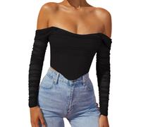 Top Corto da Donna a Maniche Lunghe T-Shirt alla Moda Top con Collo a Una Linea Top Corto da Donna a Maniche Lunghe T-Shirt da Donna Corto a Tinta Unita con Collo a Una Linea Top Cropped all'ombelico