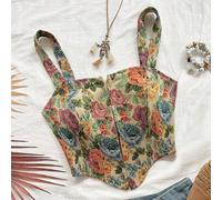 Top corto da donna con stampa colorata, con bottoni frontali e orlo asimmetrico, adatto per l'autunno, può essere indossato sia dentro che fuori L,M,S,XL,XSPiante,stampa dappertutto,Stampa CasualeTess