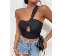 Top corto donna mono spalla pancia scoperta nero slim aderente 18921