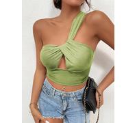 Top corto donna mono spalla pancia scoperta verde slim aderente 18921