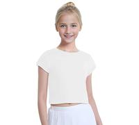 Top corto in cotone a mezza manica per ragazze, alla moda, comodo, casual, per danza, ginnastica e uso quotidiano, bianco, 13 anni