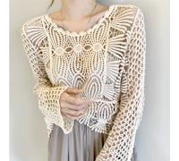 Top Corto In Pizzo All'Uncinetto Per Donne Con Maniche Lunghe A Buchi Estate