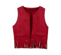 Top corto per neonati, ragazzi, ragazze, western cowboy cow girl, gilet nappa frange vita cappotto top party costume donna blu inverno, Colore: rosso, 3-4 Anni