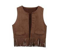 Top corto per neonati, ragazzi, ragazze, western cowboy cow girl, gilet nappa frange vita cappotto top party costume donna blu inverno, marrone, 3-4 Anni