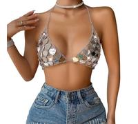 Top corto scintillante con paillettes reggiseno top catene per il corpo top gilet da donna gilet sexy con scollo all'americana crop top senza schienale con nappe top con scollo a V camicetta t-shirt