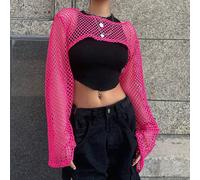 Top corto traforato senza sottocamicia, top lungo a maniche lunghe trasparente da donna per festival L,M,S,XL,XSColore unicoTessuto in maglia